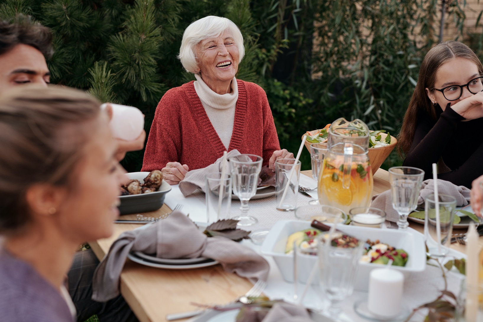 A family tucks into Christmas dinner