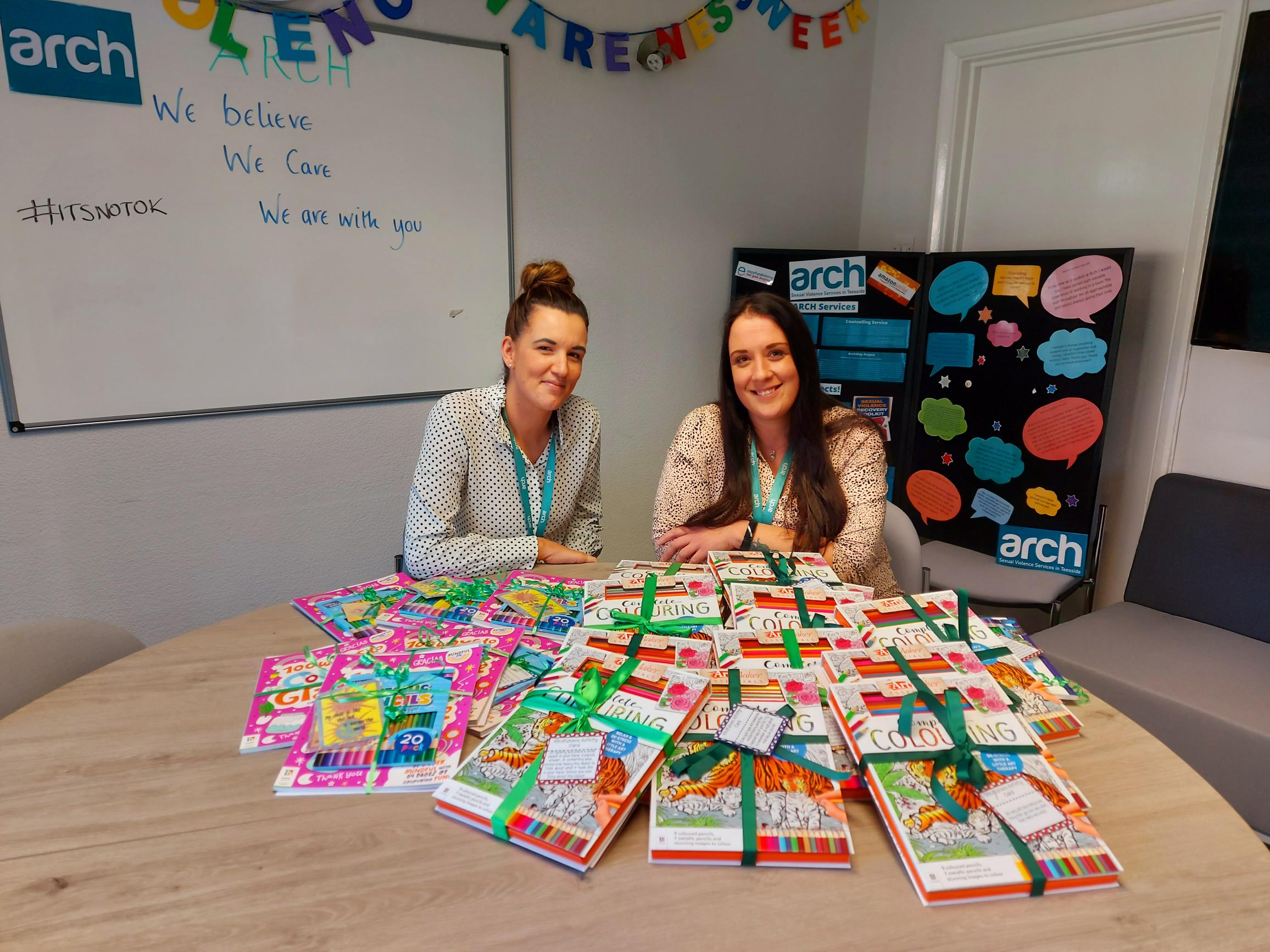 ARCH Teesside staff with mindfulness packs funded by the Middlesbrough Lottery